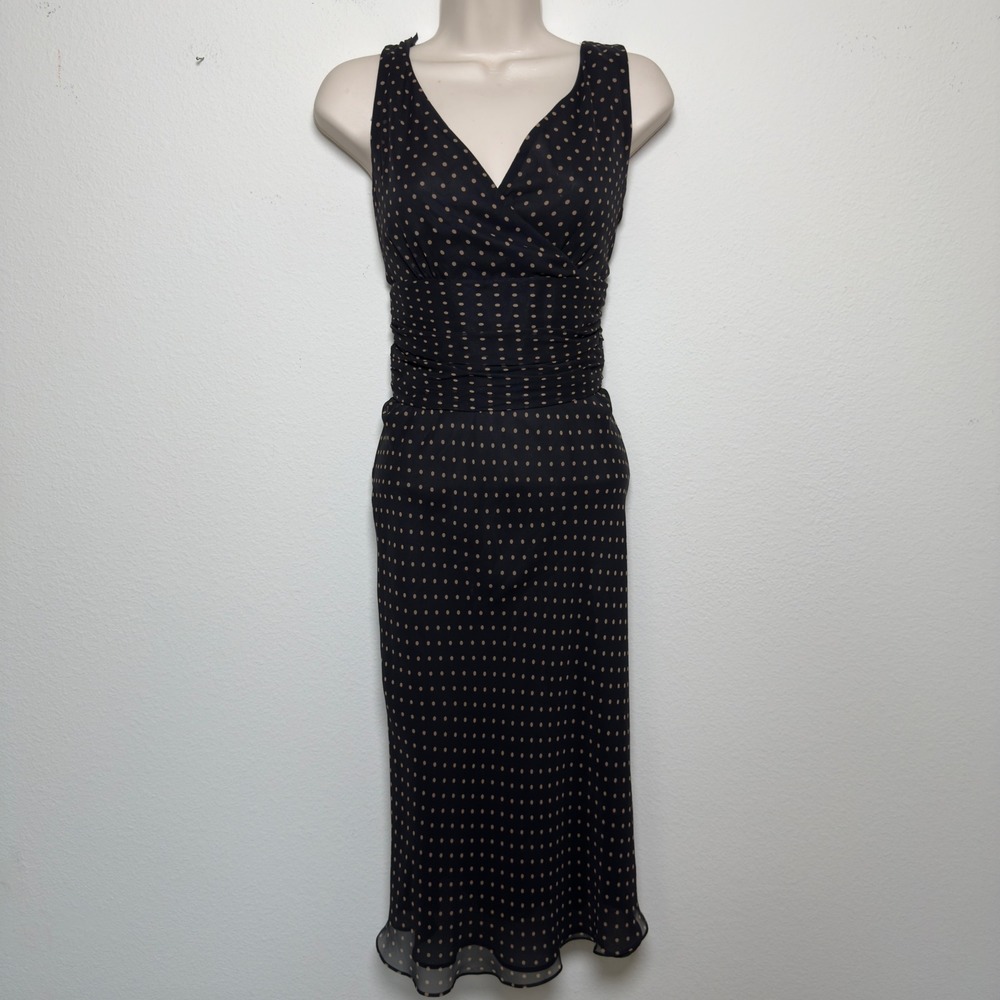 VTG 90s Harold's Womens 100% Silk Dress 6 Black Polka Dot Babydoll Pinup Wedding